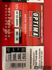 DIVERS FOURNITURES - Batterie - BATTERIE OPTIMA 12V 815A démarrage 50Ah