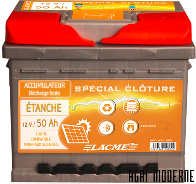 CLÔTURES ELECTRIQUES - Clotures secteur - ACCU 12V/50 ETANCHE+PL EPAISSE