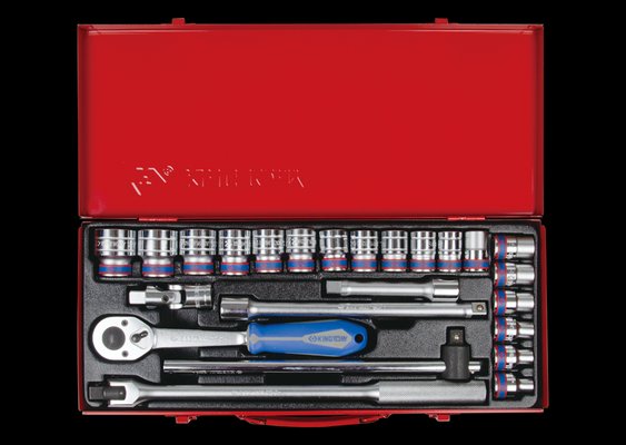 EQUIPEMENT ATELIER - Outils à main - Coffret de douilles métriques et accessoires 1/2" - 24 pièces